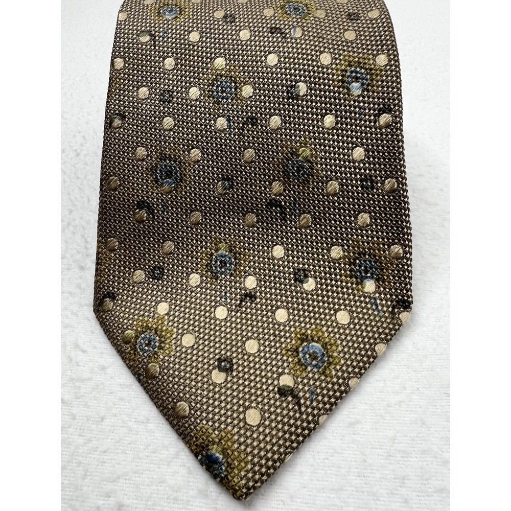 Ermenegildo Zegna Necktie Mens Gold Green Floral Paisley Jacquard Silk Italy Tie